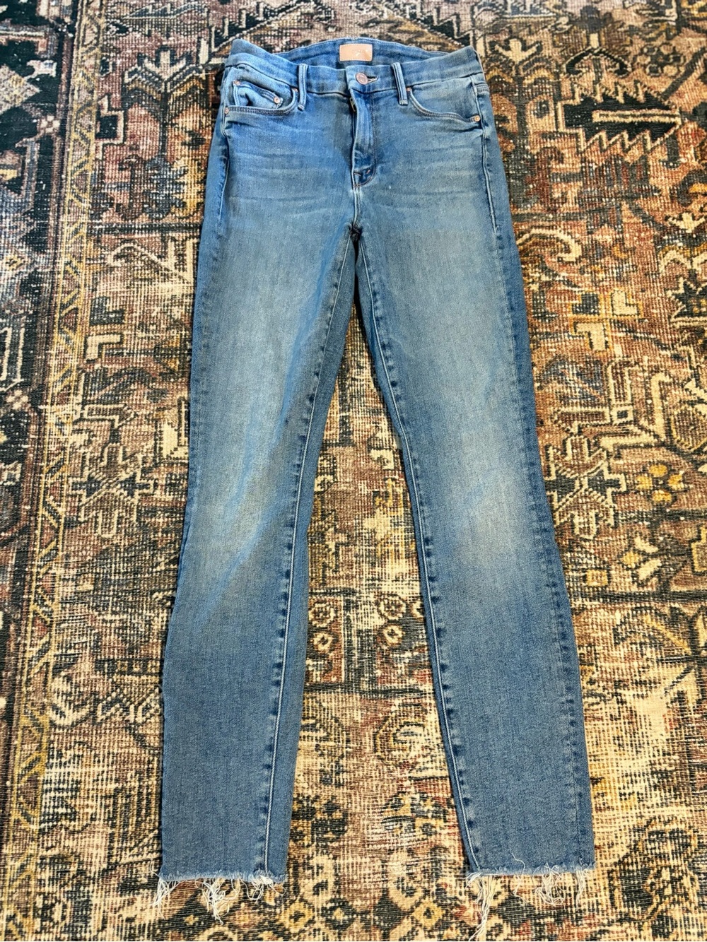 Women's MOTHER The Looker Ankle Fray Mid Blue High-Rise Slim Jeans